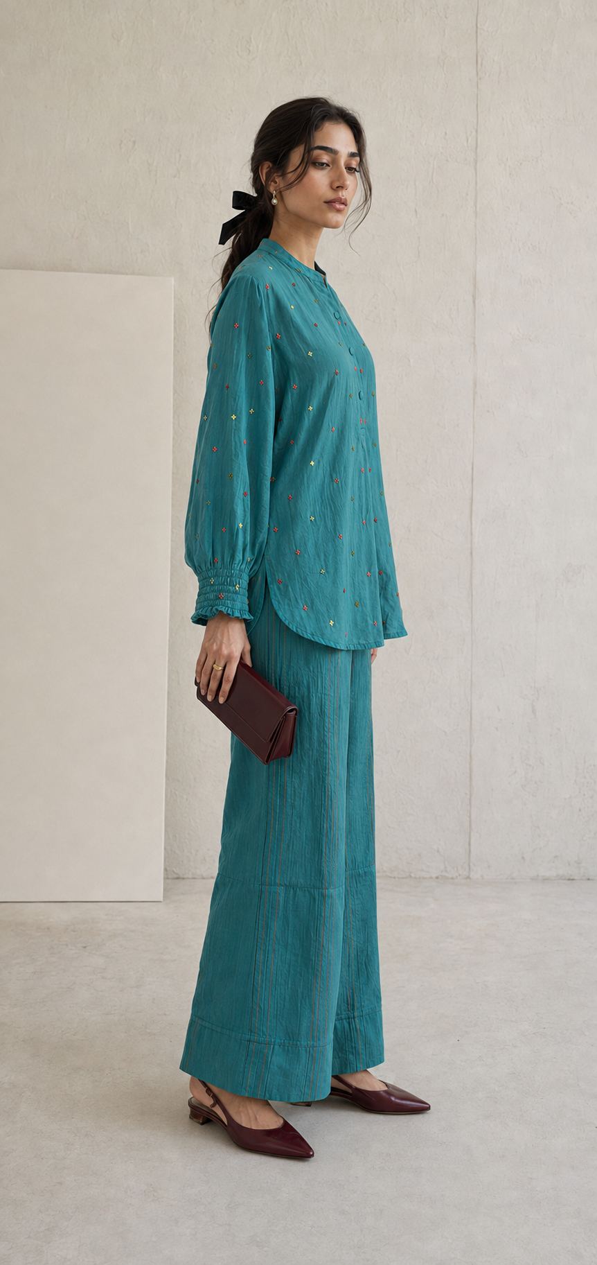 Cupro Teal Co-ord Set.