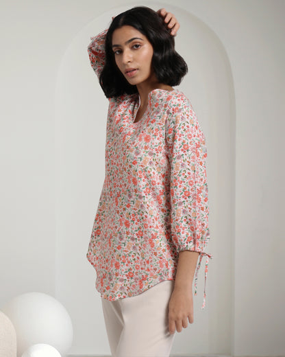 Disty Floral Pink Linen Top