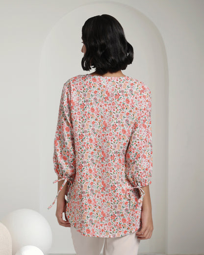 Disty Floral Pink Linen Top