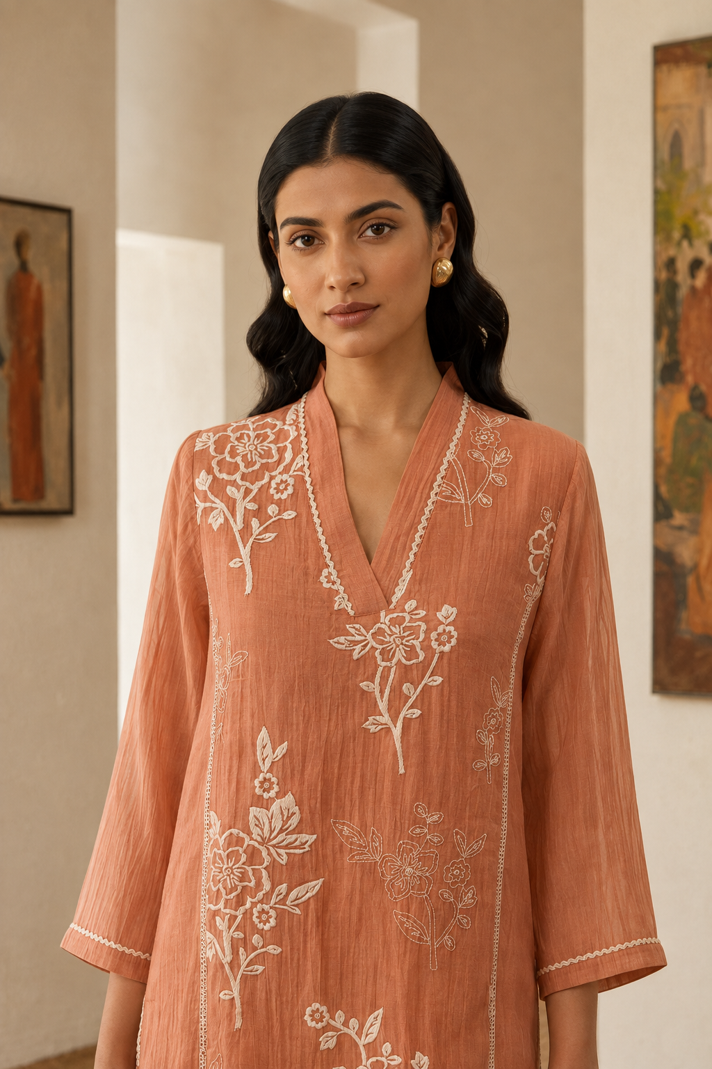 Cotton Silk Terracotta Embroidered Co-ord Set