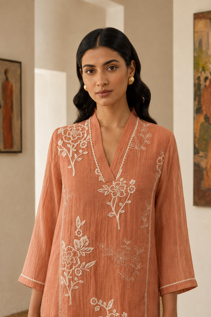 Cotton Silk Terracotta Embroidered Co-ord Set