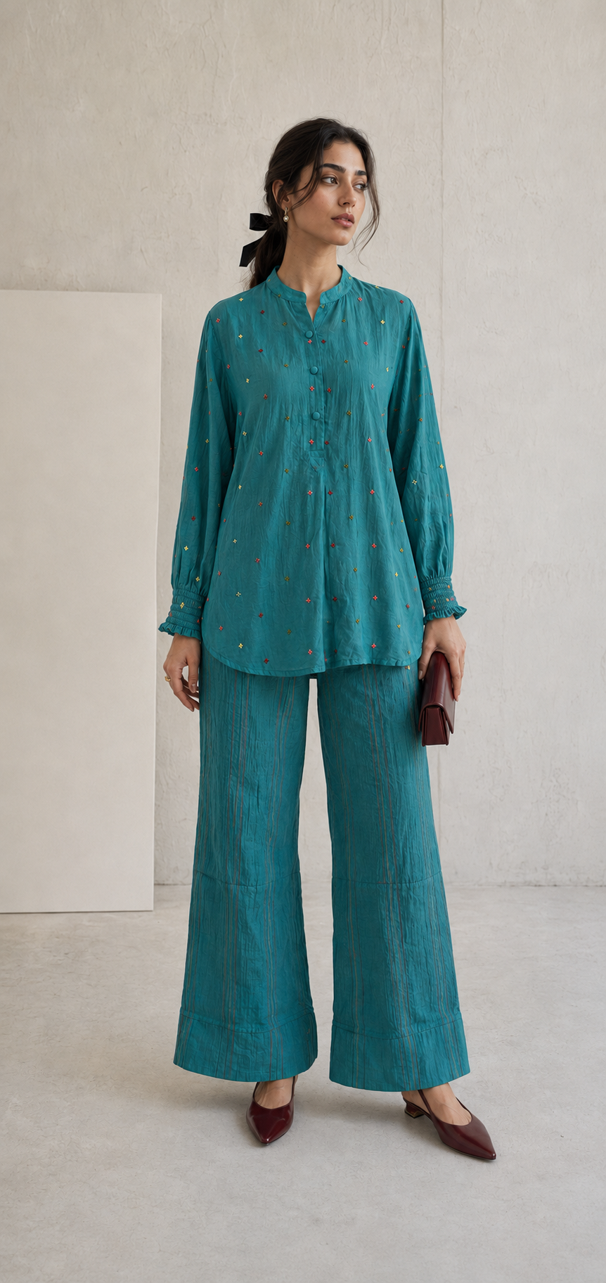 Cupro Teal Co-ord Set.