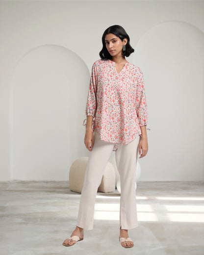 Disty Floral Pink Linen Top