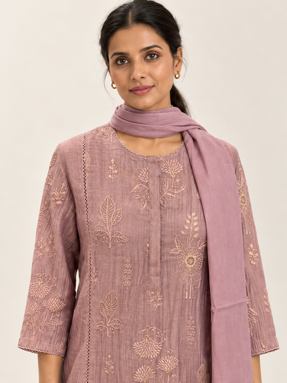 Mauve Pink Silk Kurta Set