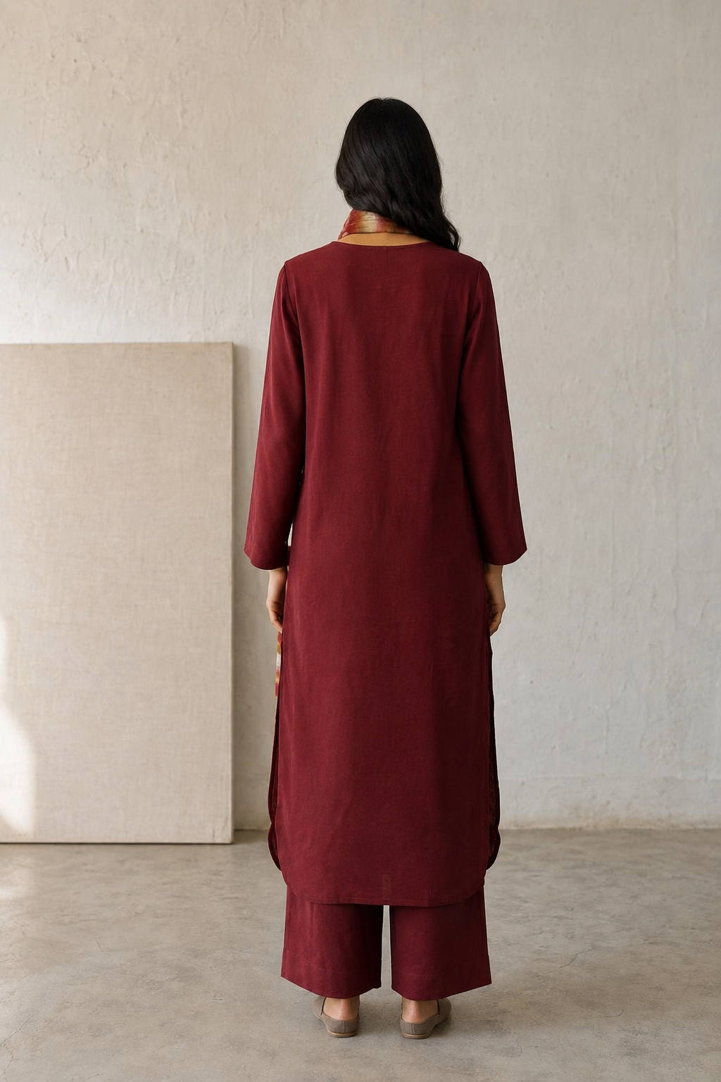 Rozana Linen Kurta Set- Maroon