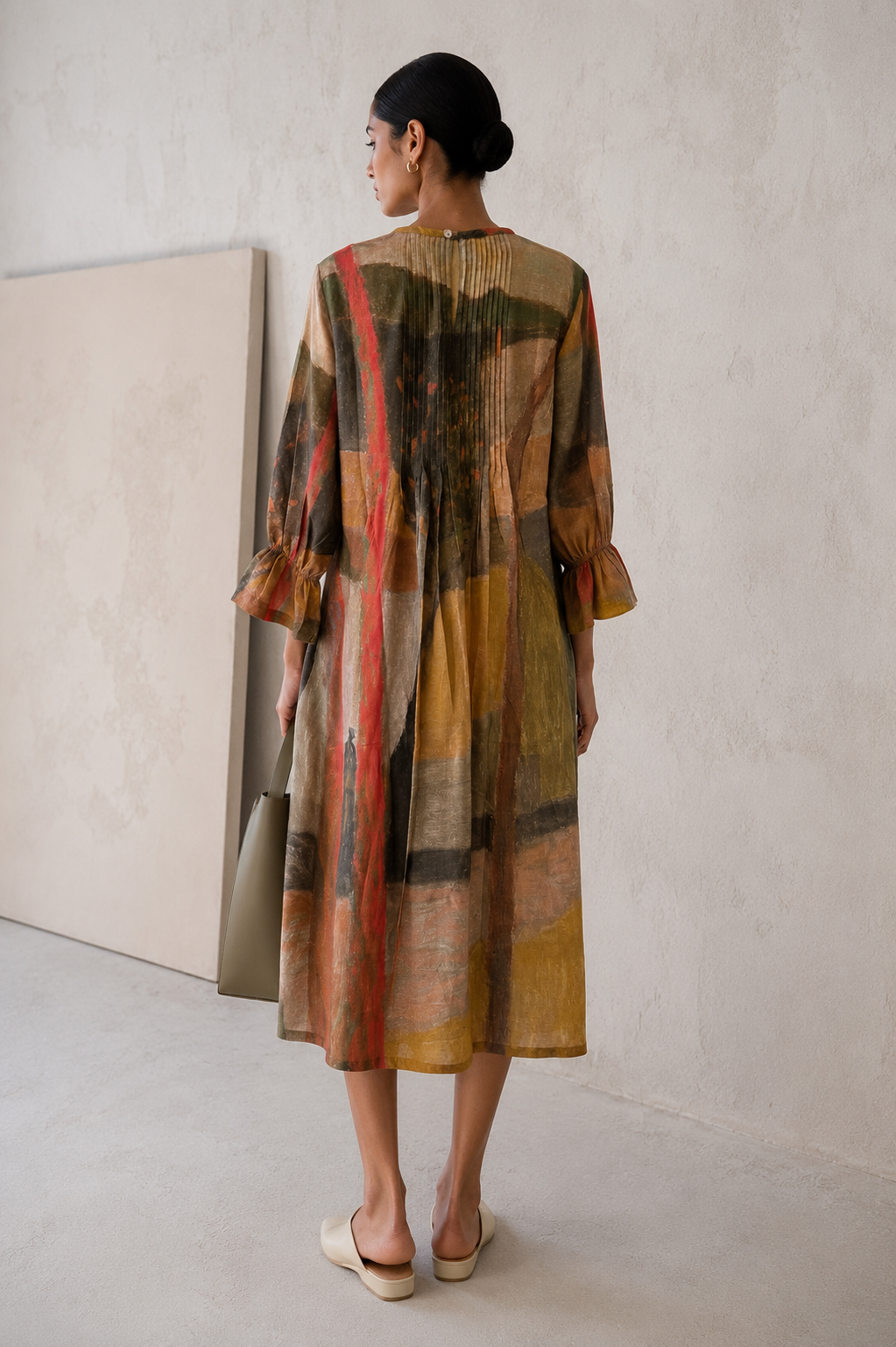 Earth Palette Linen Dress with Pintuck Details