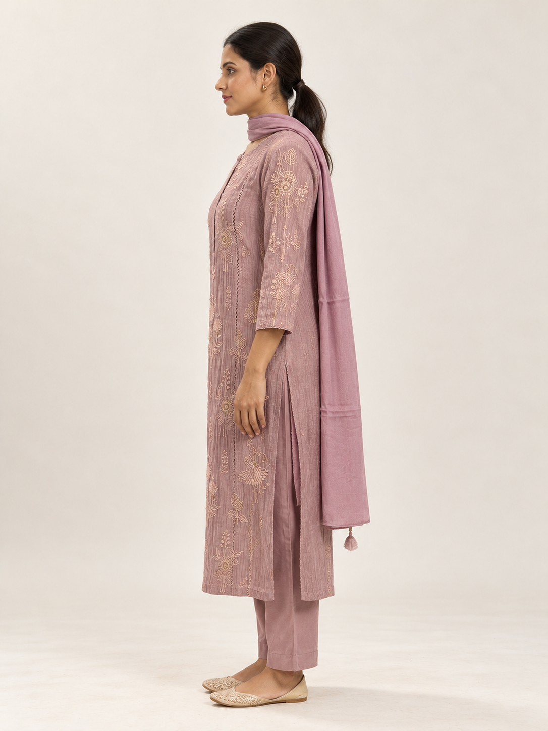 Mauve Pink Silk Kurta Set