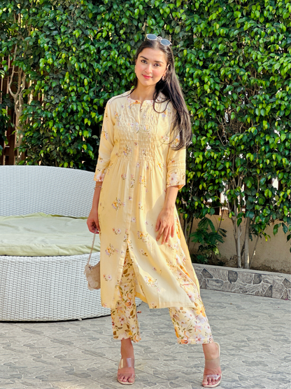 Butter Smocked Floral Kurta Set