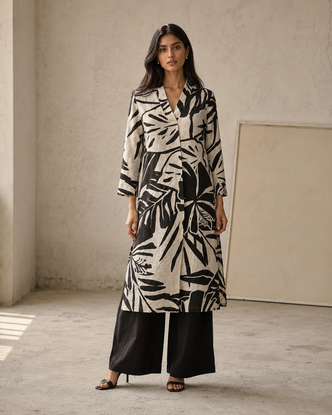 100% Linen Kurta Set- Natural & Black