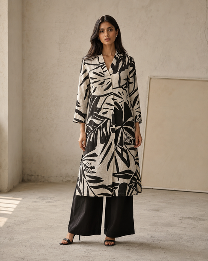 100% Linen Kurta Set- Natural & Black