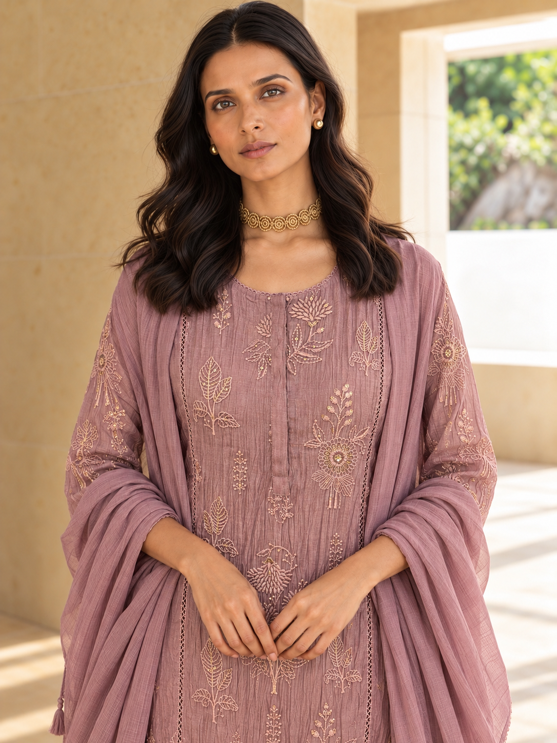Mauve Pink Silk Kurta Set
