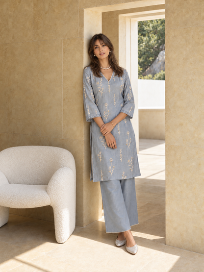 Aaina Silk Co-ord Set- Blue
