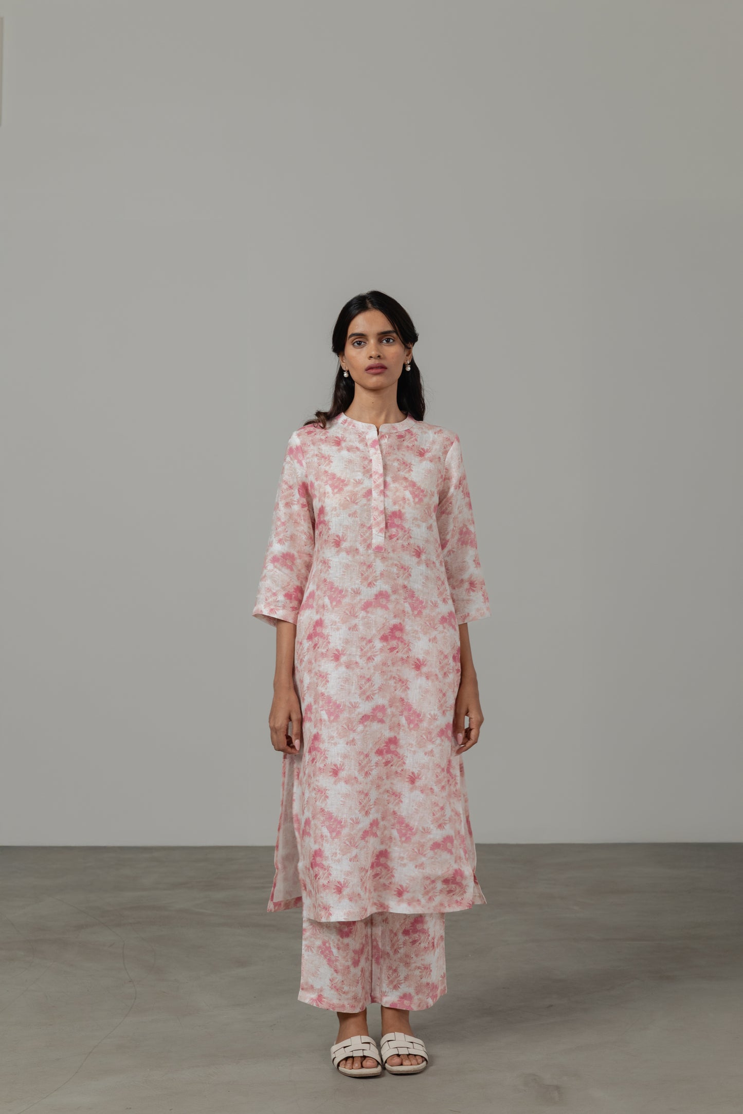Pure Hemp Pink Floral Kurta Set