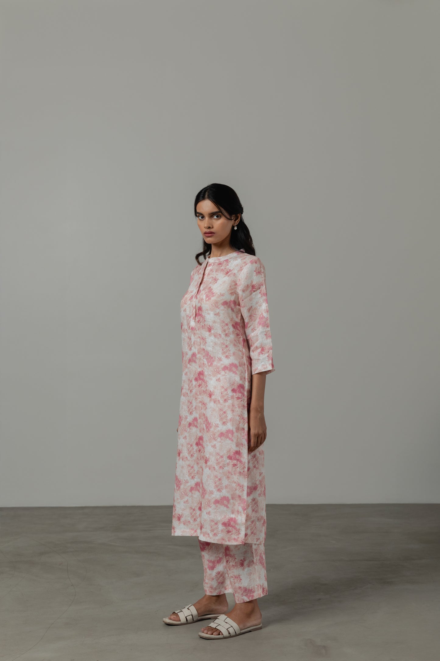 Pure Hemp Pink Floral Kurta Set