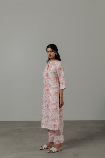 Pure Hemp Pink Floral Kurta Set