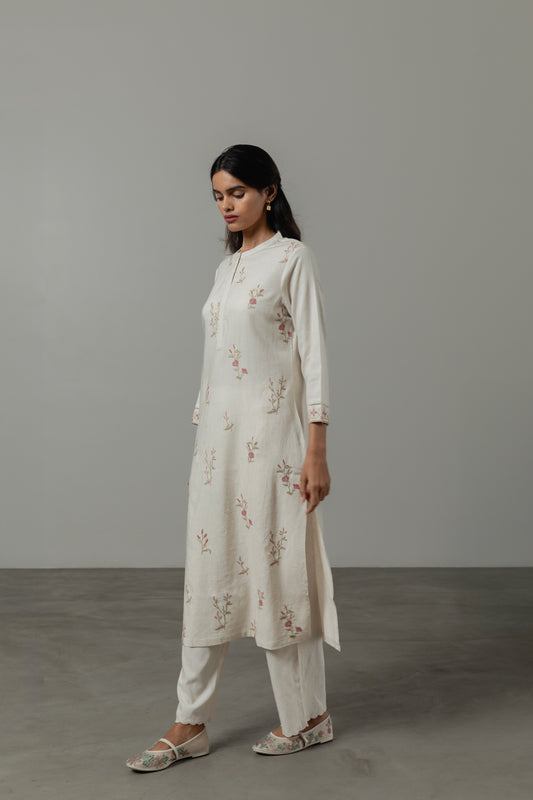 Cross Stitch Natural Linen Kurta Set