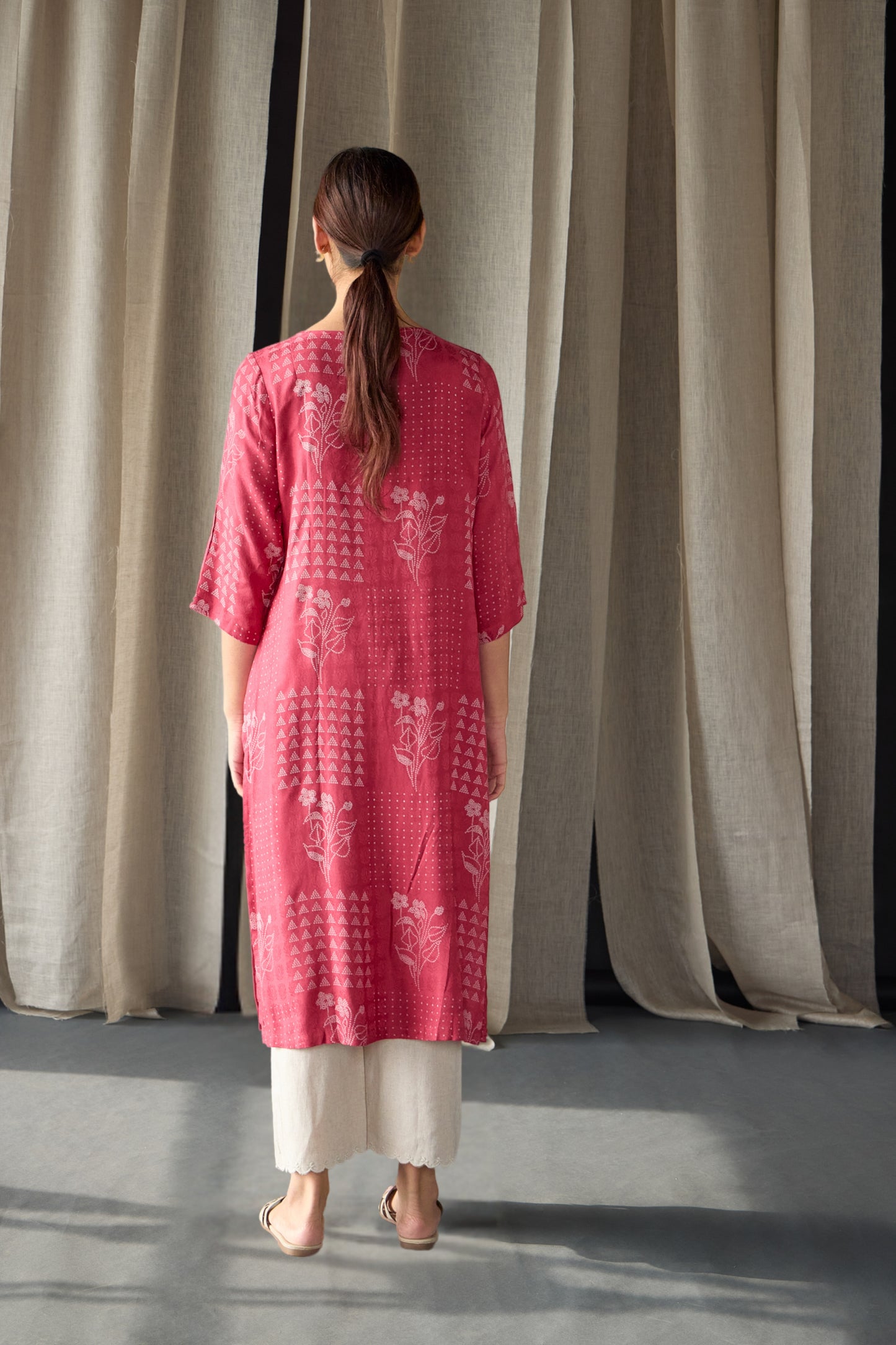 Cherry Red Ecovero Jacquard Kurta