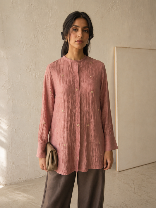 Vegan Silk Pink Embroidered Top