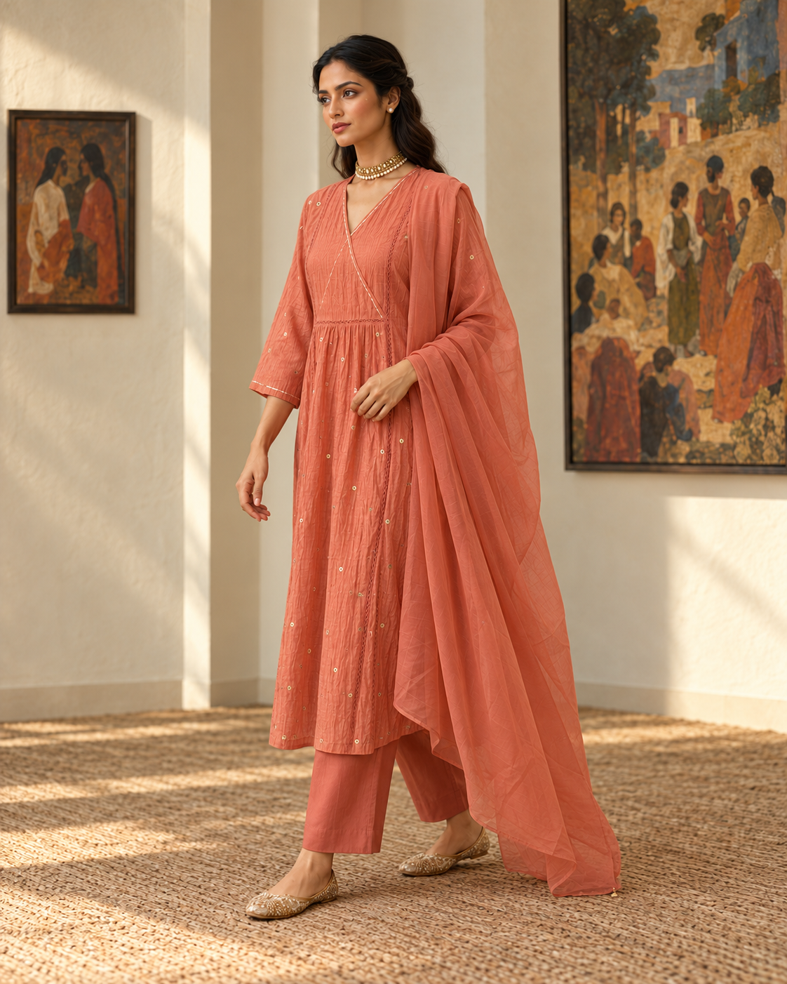 Terracotta Silk Kurta Set