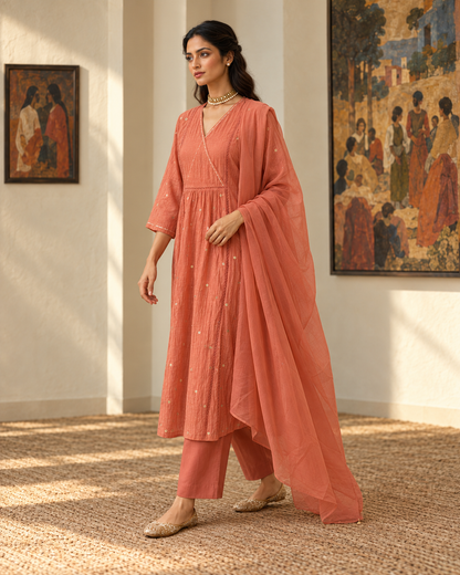 Terracotta Silk Kurta Set