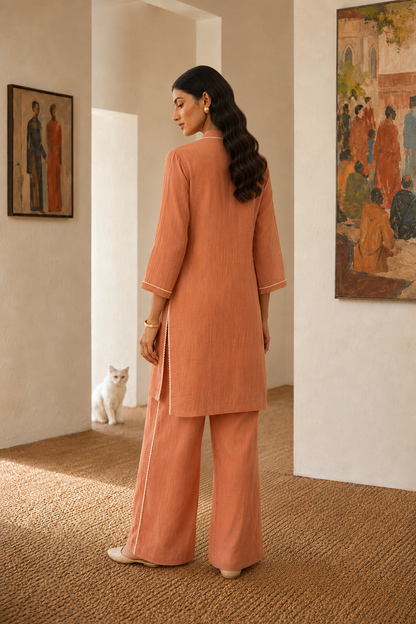 Cotton Silk Terracotta Embroidered Co-ord Set
