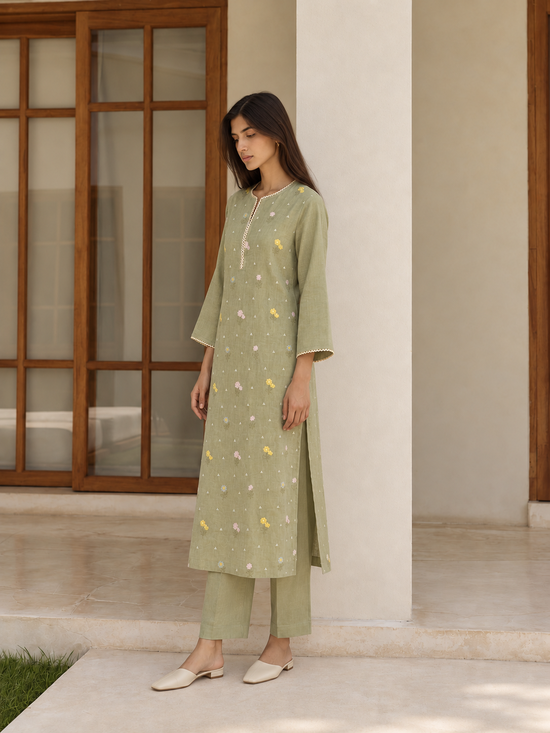 Mint Linen Kurta Set