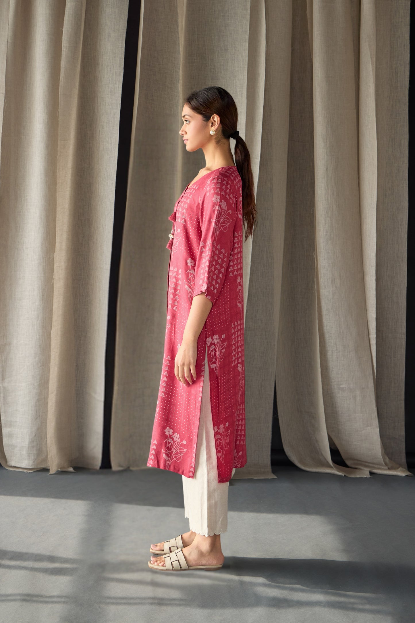 Cherry Red Ecovero Jacquard Kurta