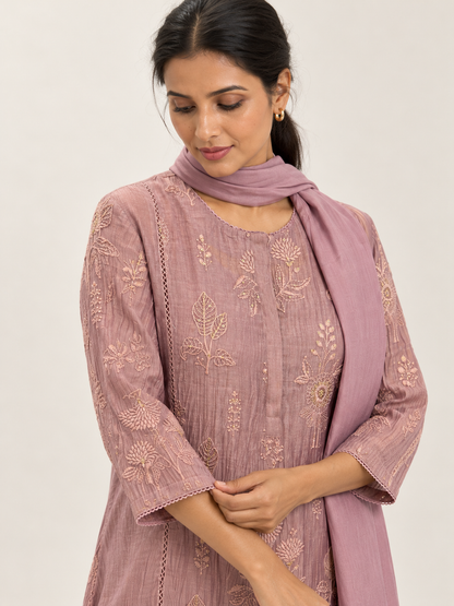Mauve Pink Silk Kurta Set