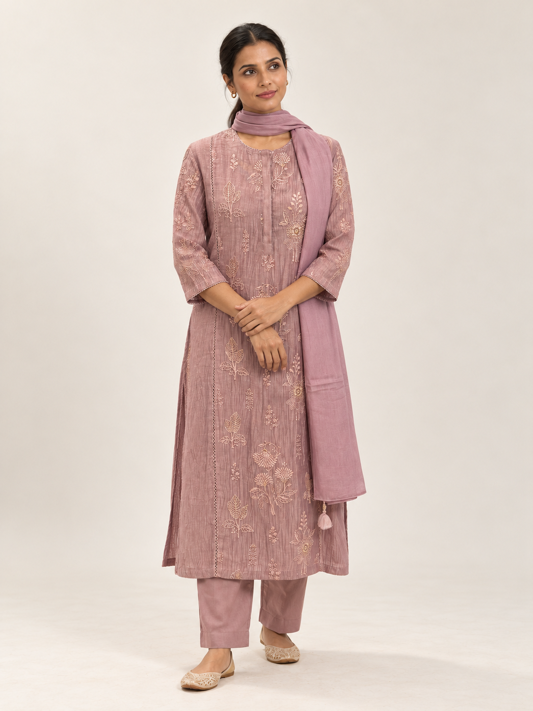 Mauve Pink Silk Kurta Set
