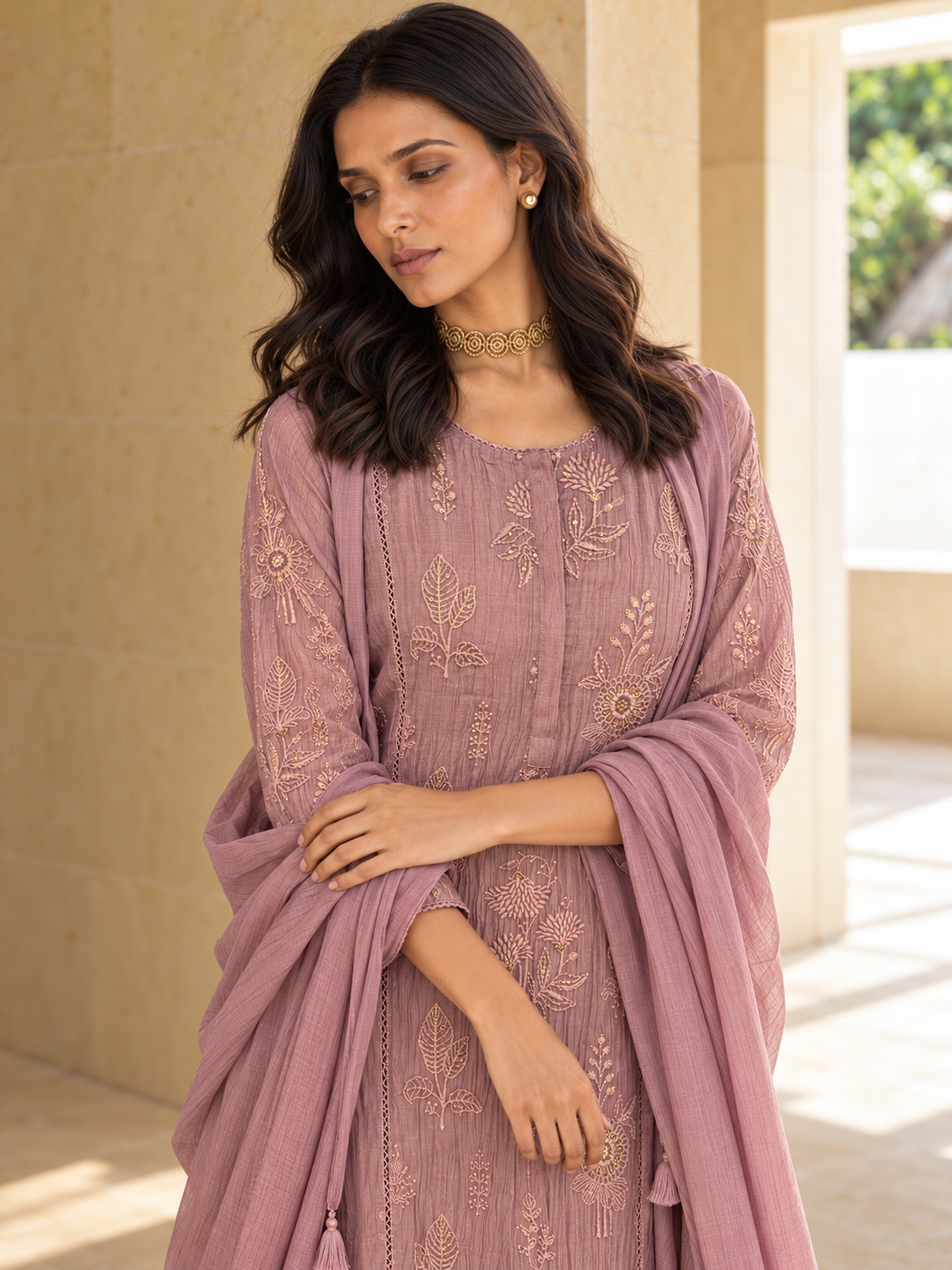 Mauve Pink Silk Kurta Set