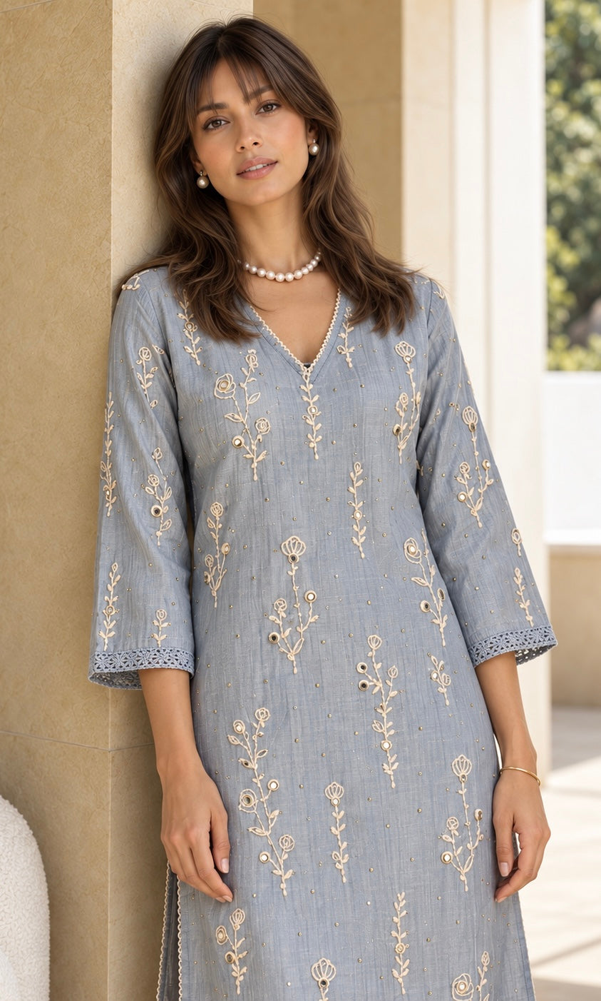 Aaina Silk Co-ord Set- Blue