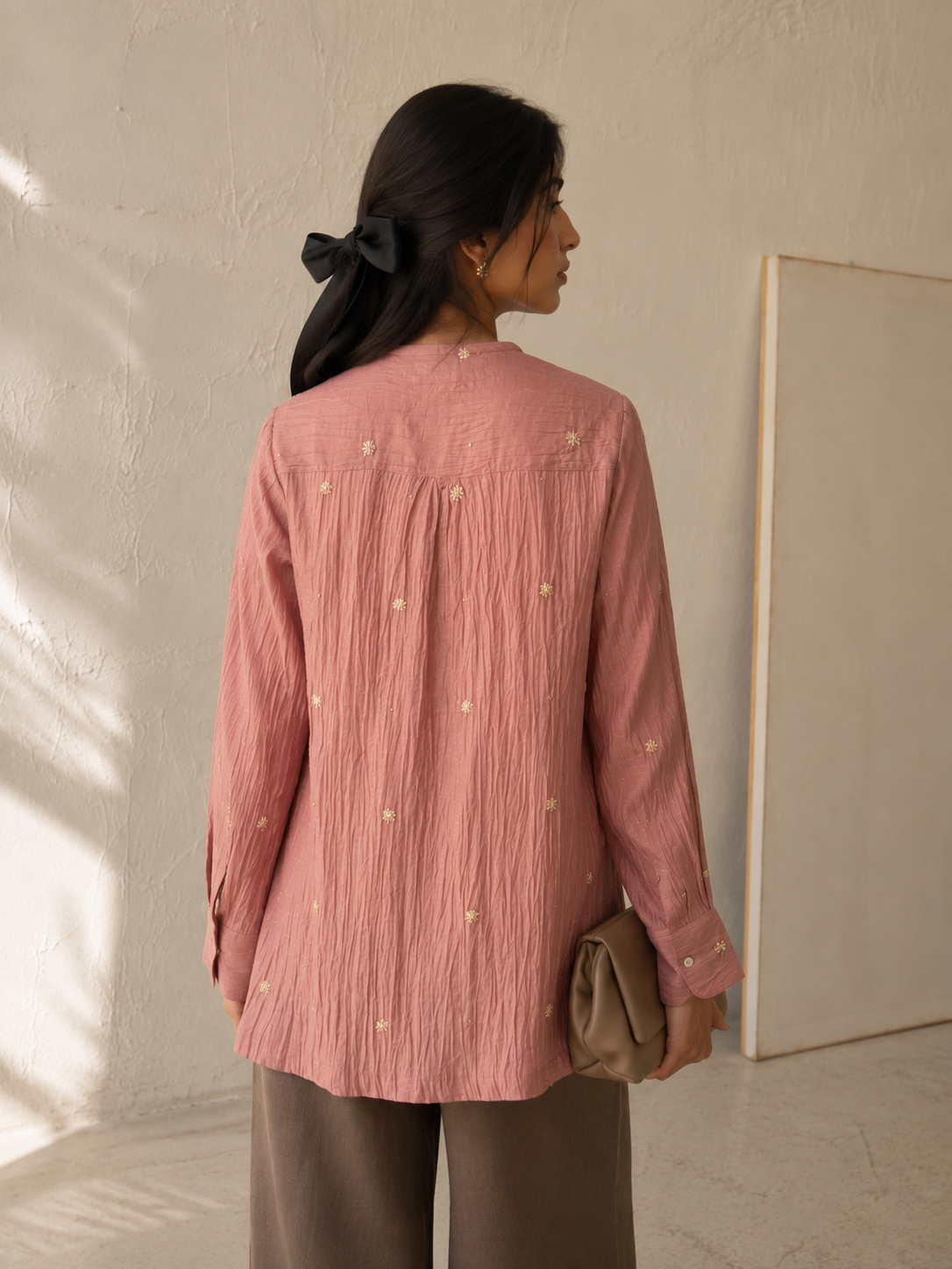 Vegan Silk Pink Embroidered Top
