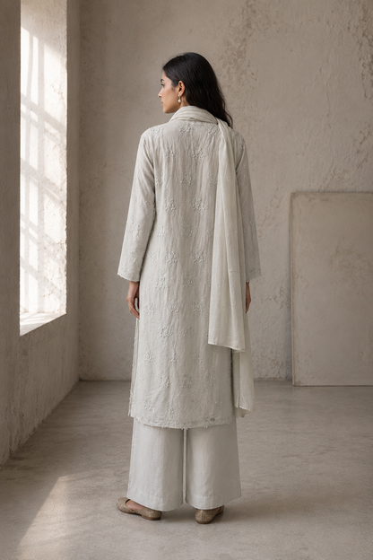 Powder Blue 100% Cotton Tonal Applique Kurta Set