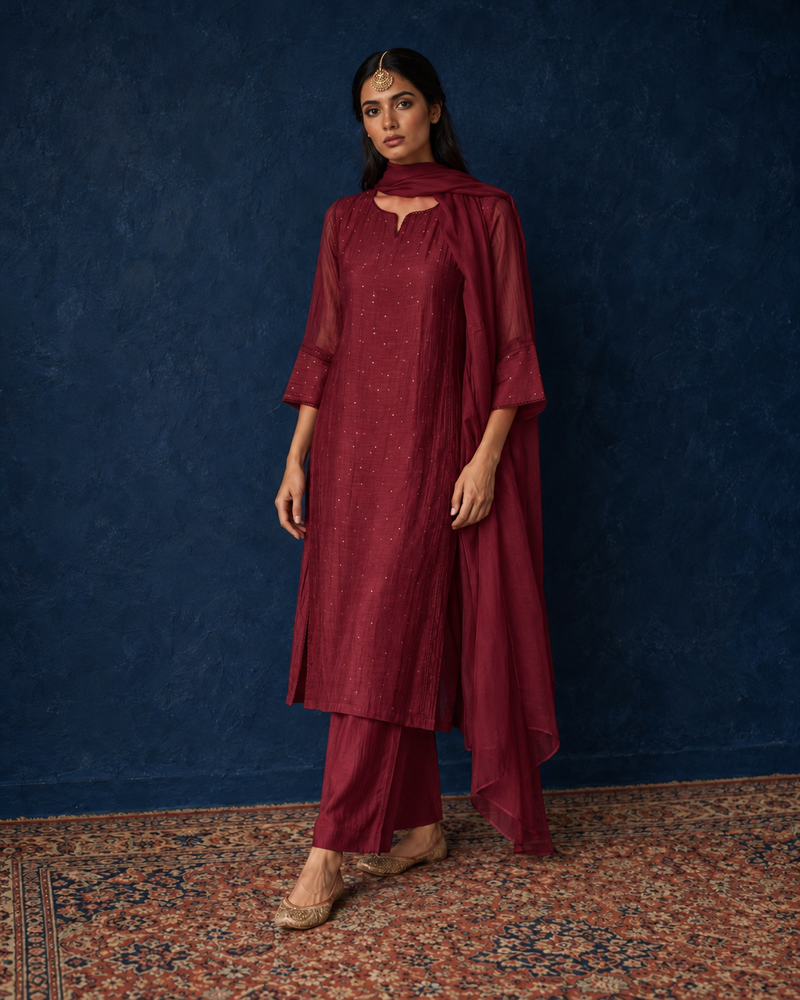 Vegan Silk Kurta Set - Maroon