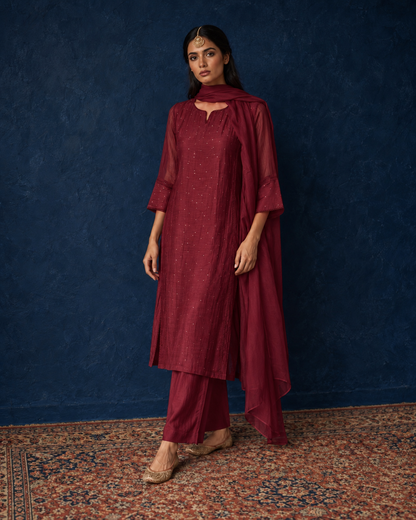 Vegan Silk Kurta Set - Maroon