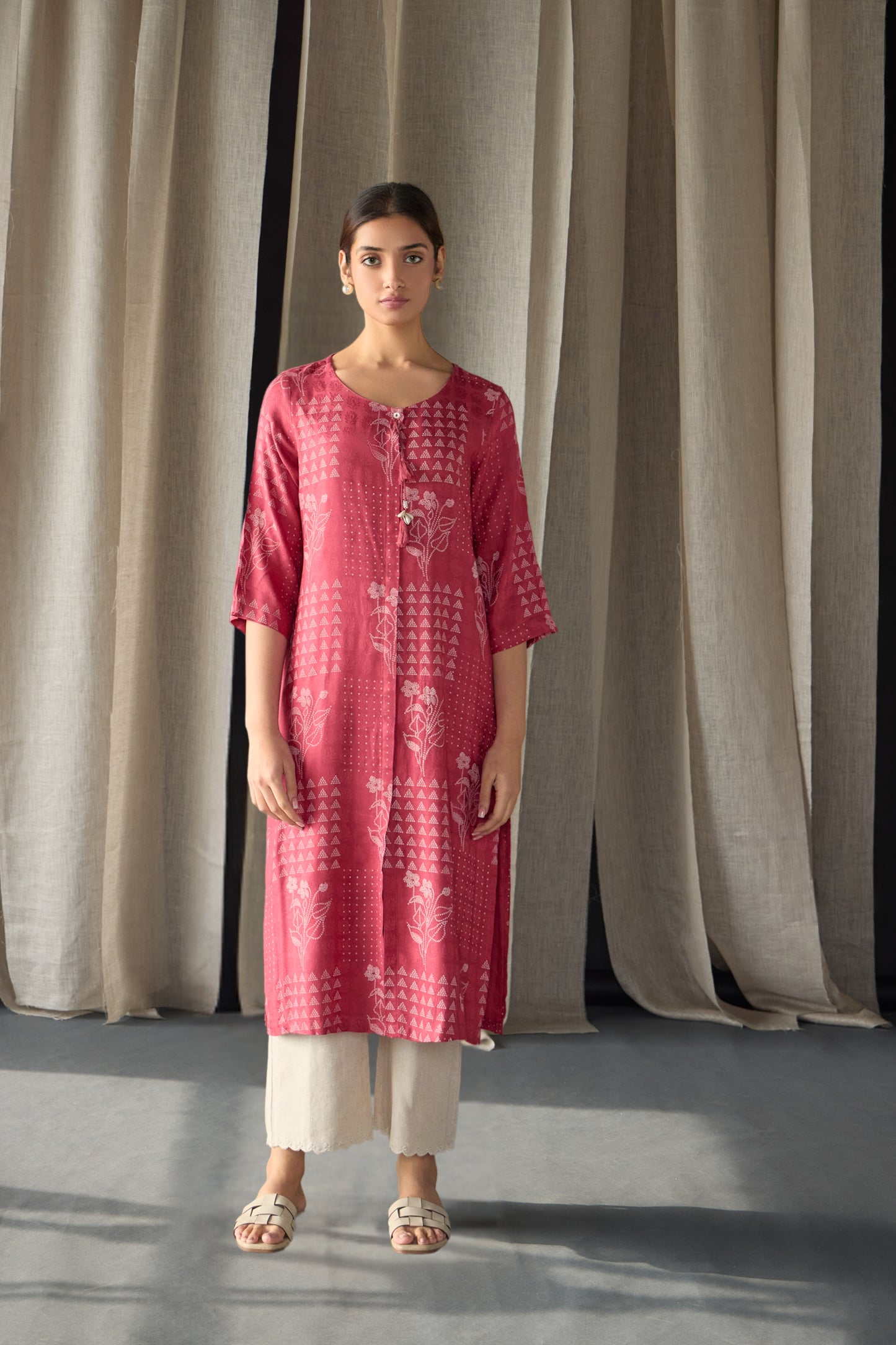 Cherry Red Ecovero Jacquard Kurta