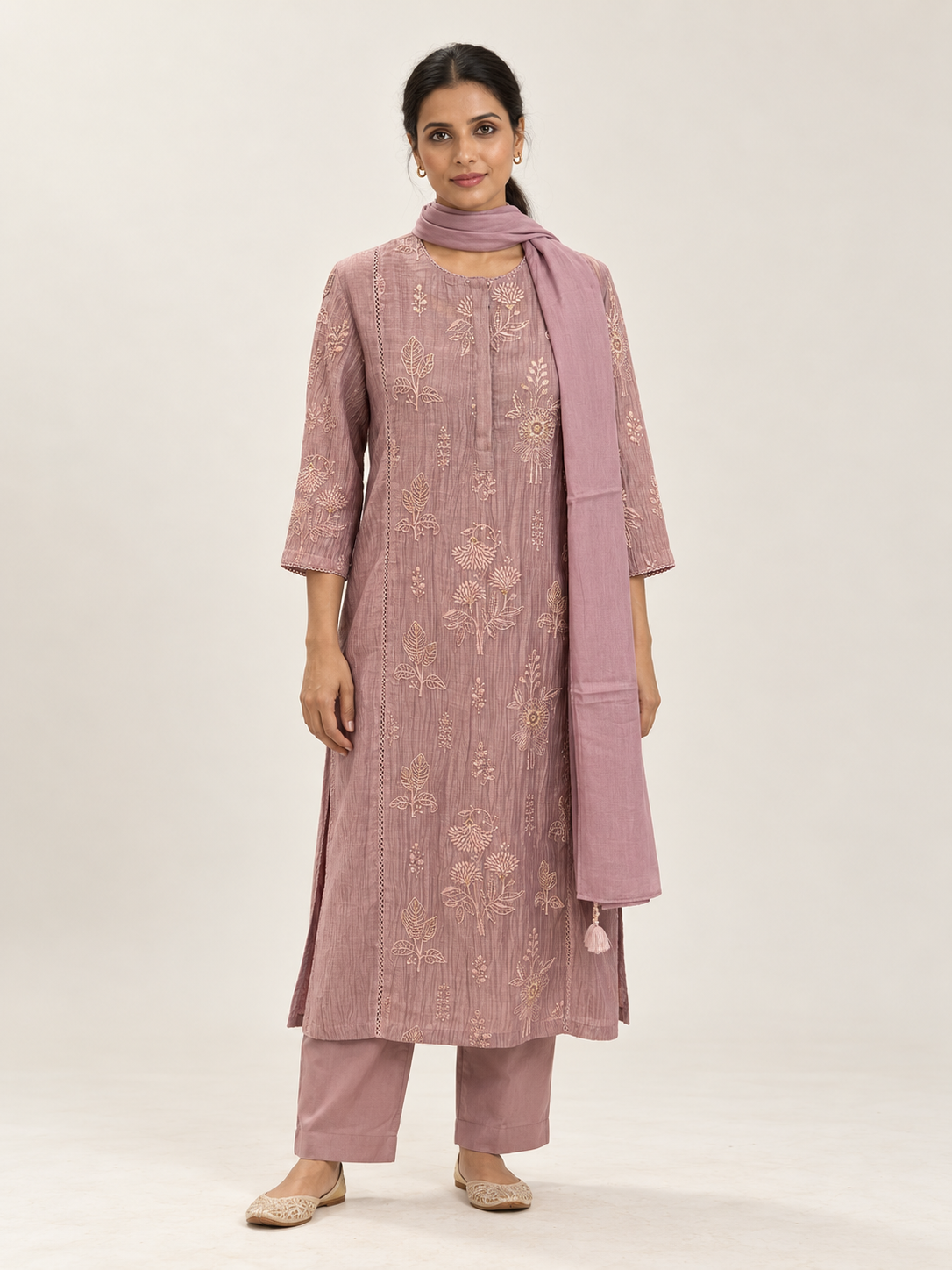 Mauve Pink Silk Kurta Set