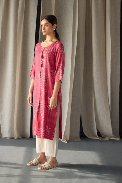 Cherry Red Ecovero Jacquard Kurta