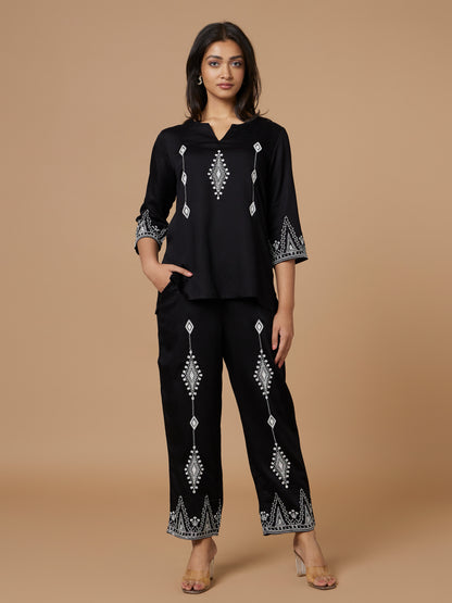 Ecovero Black Embroidered Co-ord Set