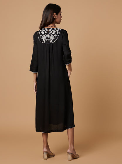 Ecovero Black Embroidered Dress