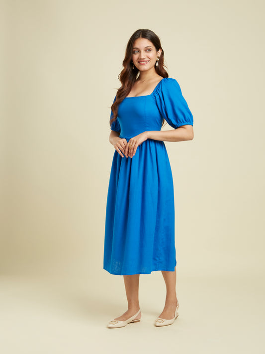 Cobalt Blue Linen Dress