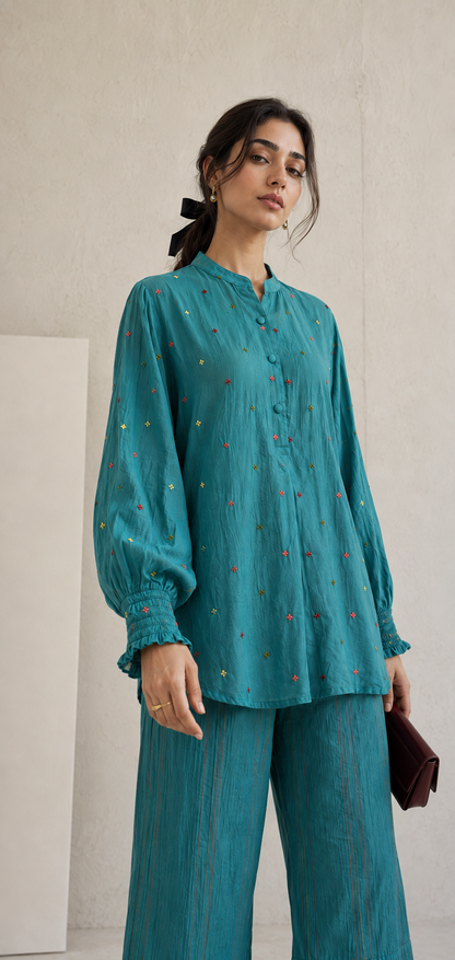 Cupro Teal Co-ord Set.