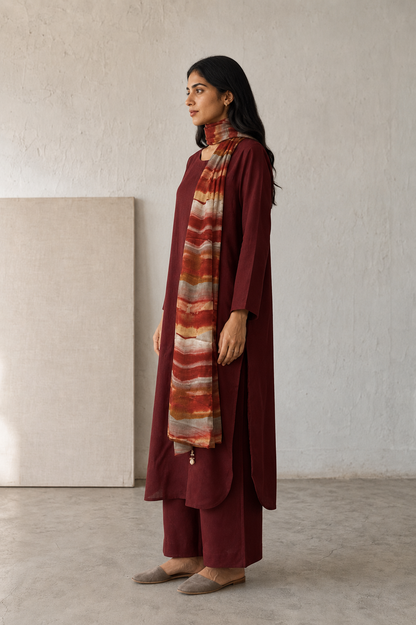 Rozana Linen Kurta Set- Maroon
