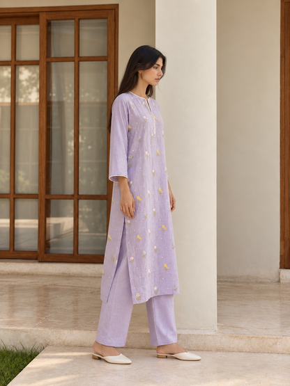Lavender Linen Kurta Set