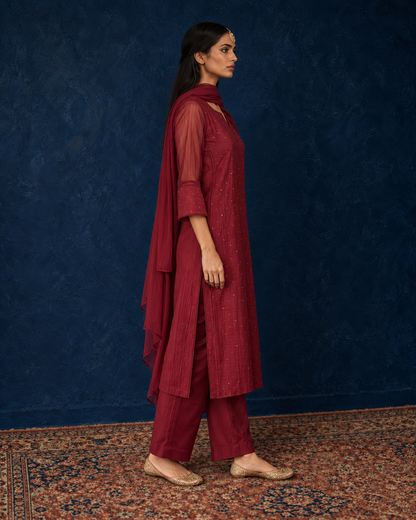 Vegan Silk Kurta Set - Maroon