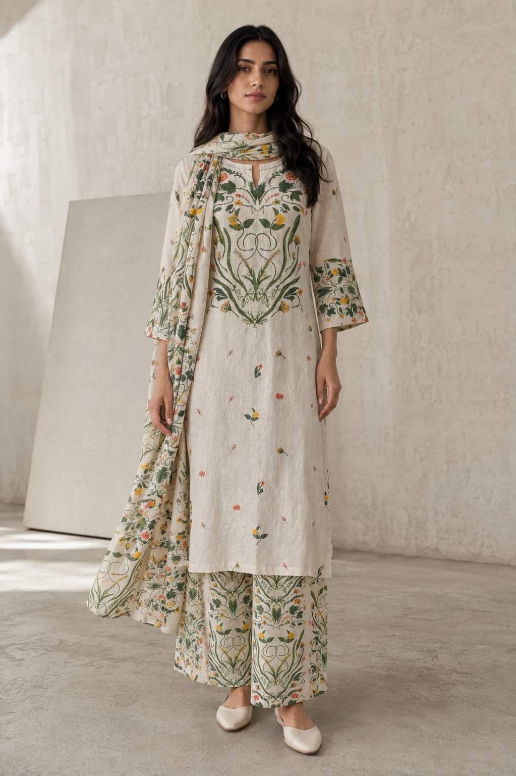 100% Hemp Kurta Set-Green
