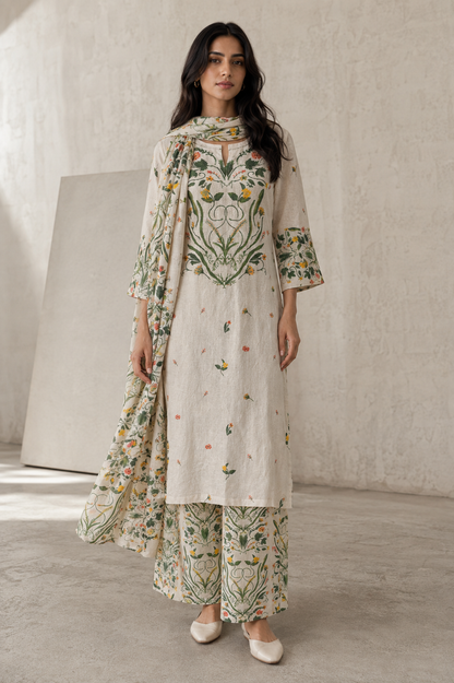 100% Hemp Kurta Set-Green