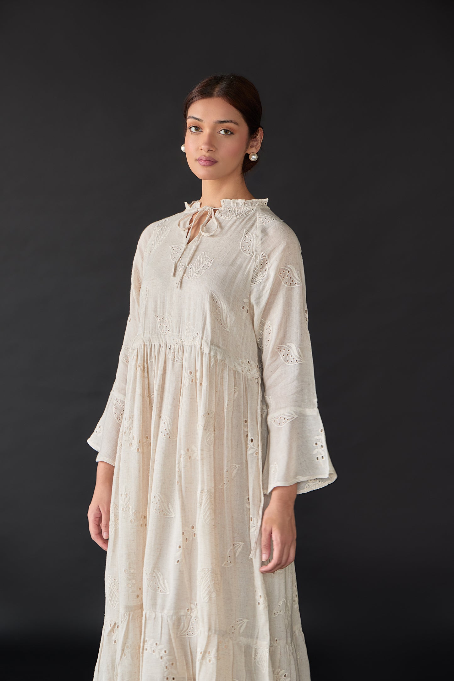 Natural Linen Cutwork Schiffli Dress