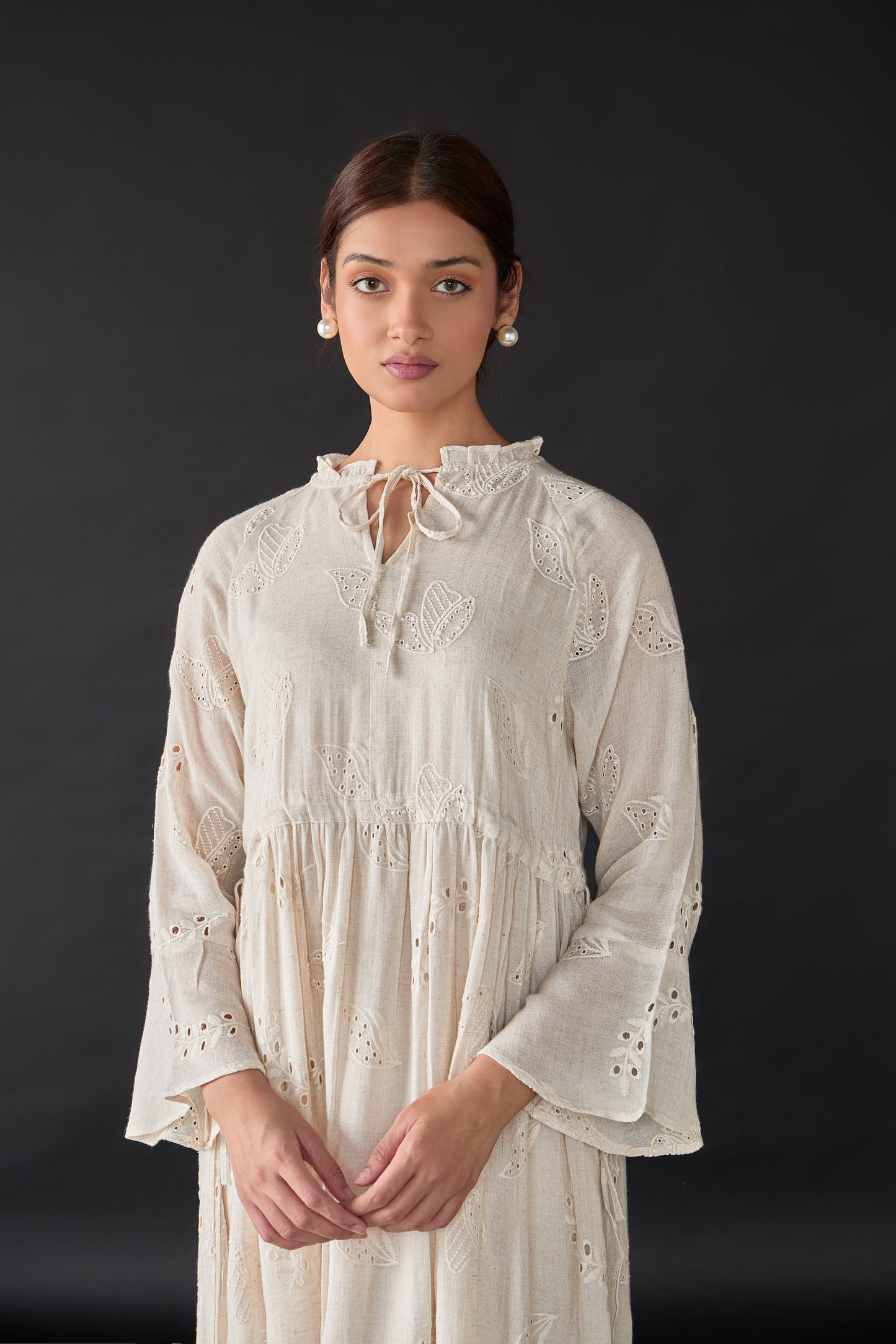 Natural Linen Cutwork Schiffli Dress