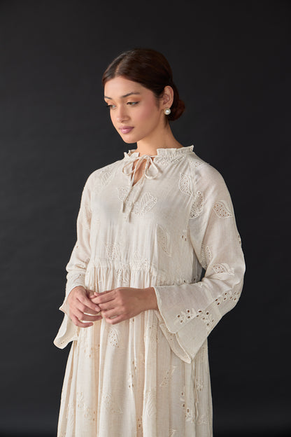 Natural Linen Cutwork Schiffli Dress